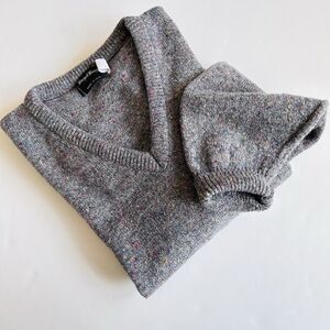 Vintage Royal Knight V Neck Sweater Mens Size L Wool Blend Grey Confetti Knit